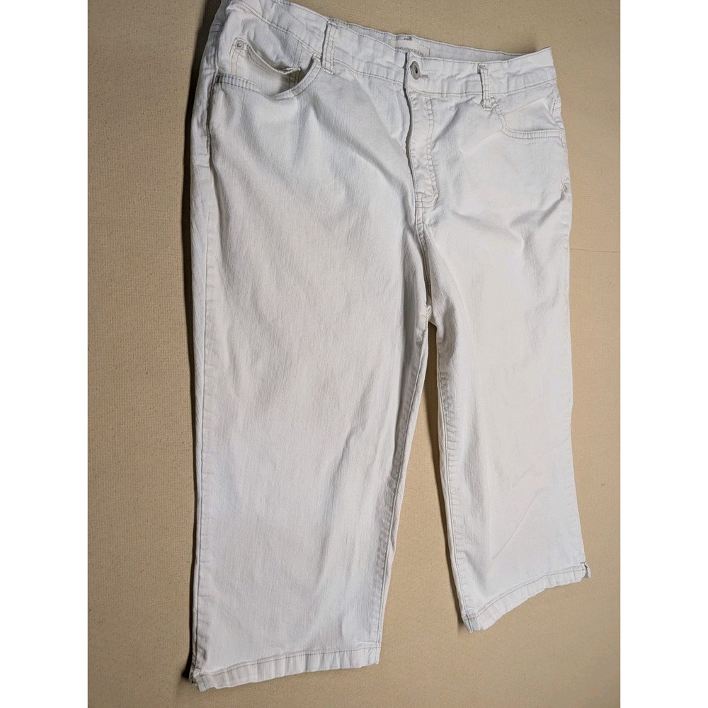 Jones New York Women's Capris Size 16W White Denim Cropped Cotton Lace Detail